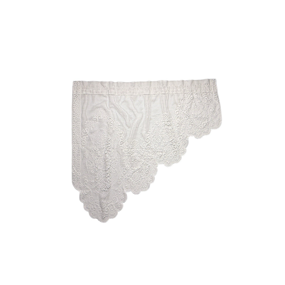 Pair Vintage Sear Swag Valances White Lace Short Curtains Left & Right Scalloped